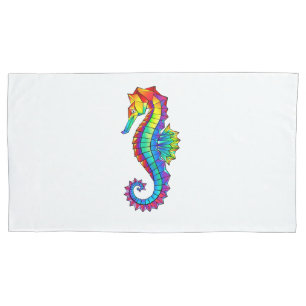 Rainbow Polygonal Seahorse Pillow Case