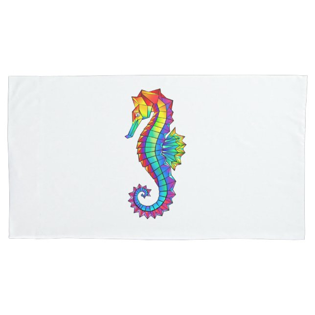Rainbow Polygonal Seahorse Pillow Case (Front)