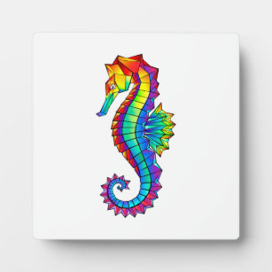 Rainbow Polygonal Seahorse Plaque