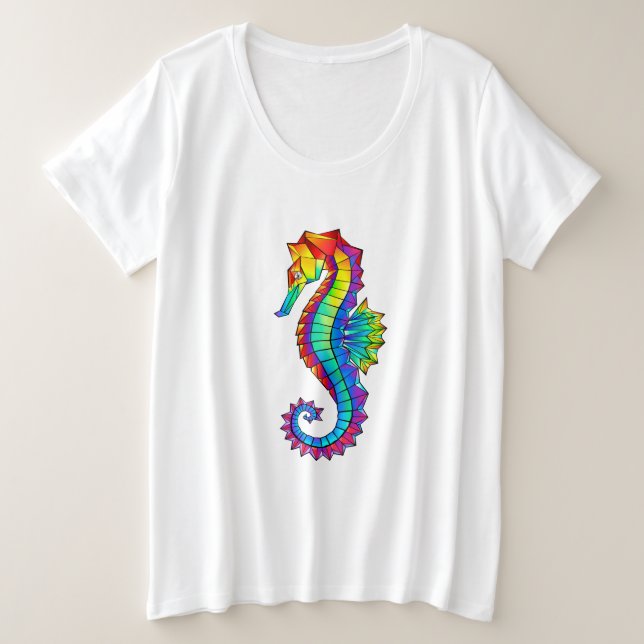 Rainbow Polygonal Seahorse Plus Size T-Shirt (Design Front)