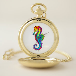 Rainbow Polygonal Seahorse Pocket Watch