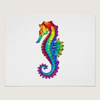 Rainbow Polygonal Seahorse Poster