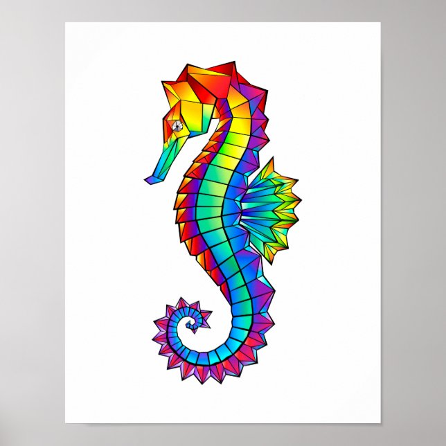 Rainbow Polygonal Seahorse Poster (Front)