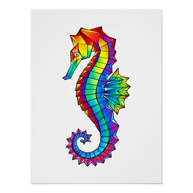 Rainbow Polygonal Seahorse Poster (Front)