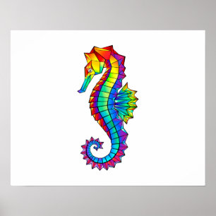 Rainbow Polygonal Seahorse Poster