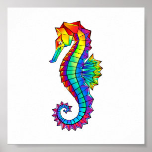 Rainbow Polygonal Seahorse Poster