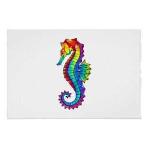 Rainbow Polygonal Seahorse Poster