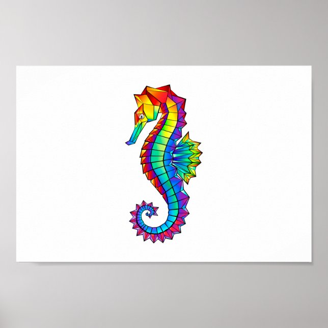 Rainbow Polygonal Seahorse Poster (Front)