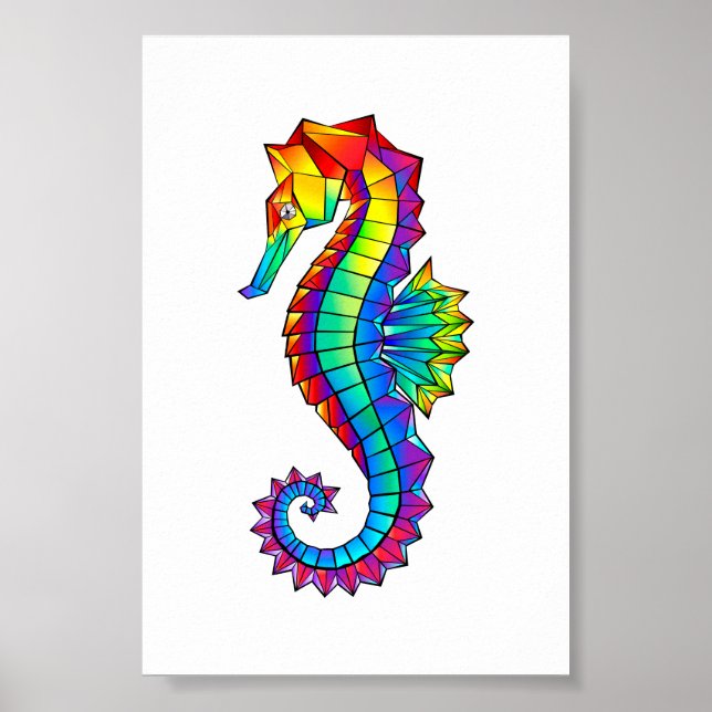 Rainbow Polygonal Seahorse Poster (Front)