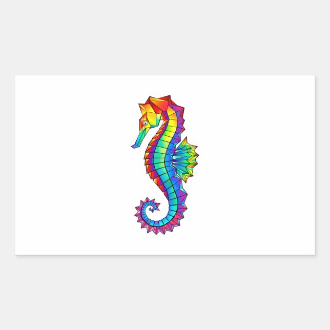 Rainbow Polygonal Seahorse Rectangular Sticker (Front)