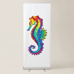 Rainbow Polygonal Seahorse Retractable Banner