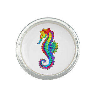 Rainbow Polygonal Seahorse Ring