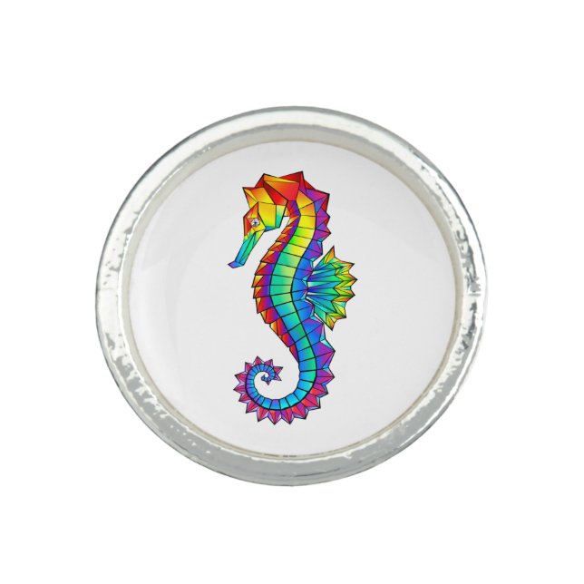 Rainbow Polygonal Seahorse Ring (Front)