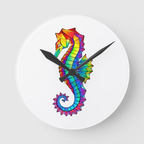 Rainbow Polygonal Seahorse Round Clock