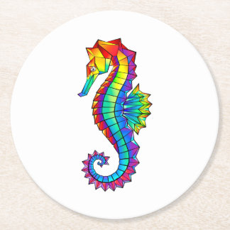 Rainbow Polygonal Seahorse Round Paper Coaster
