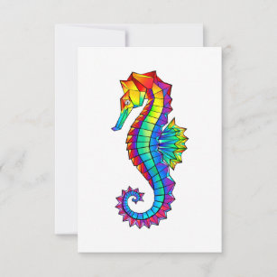 Rainbow Polygonal Seahorse RSVP Card