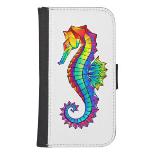 Rainbow Polygonal Seahorse Galaxy S4 Wallet Case