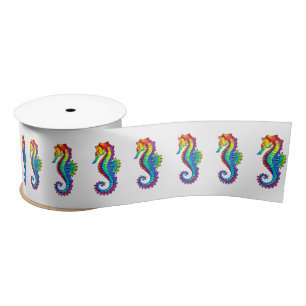 Rainbow Polygonal Seahorse Satin Ribbon