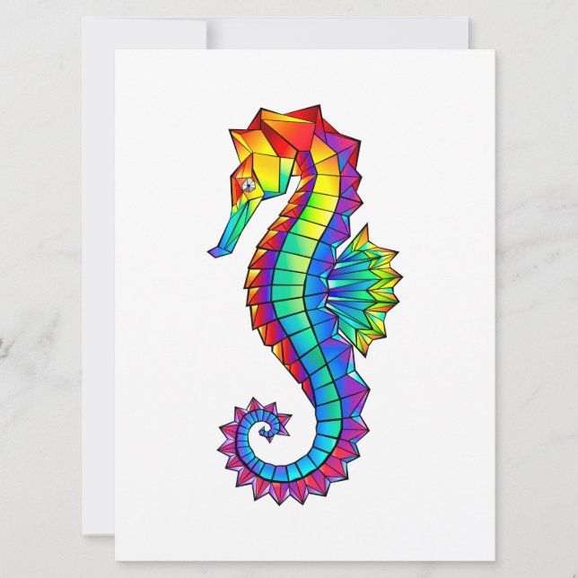 Rainbow Polygonal Seahorse Save The Date (Front)