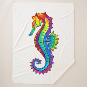 Rainbow Polygonal Seahorse Sherpa Blanket