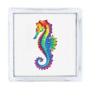 Rainbow Polygonal Seahorse Silver Finish Lapel Pin