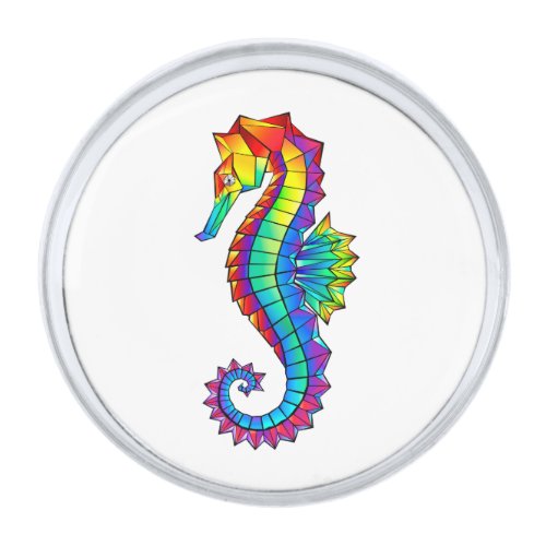 Rainbow Polygonal Seahorse Silver Finish Lapel Pin