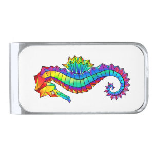 Rainbow Polygonal Seahorse Silver Finish Money Clip