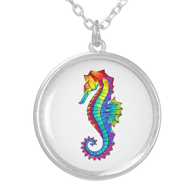 Rainbow Polygonal Seahorse Silver Plated Necklace (Front)