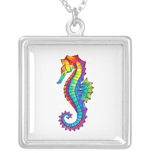 Rainbow Polygonal Seahorse Silver Plated Necklace