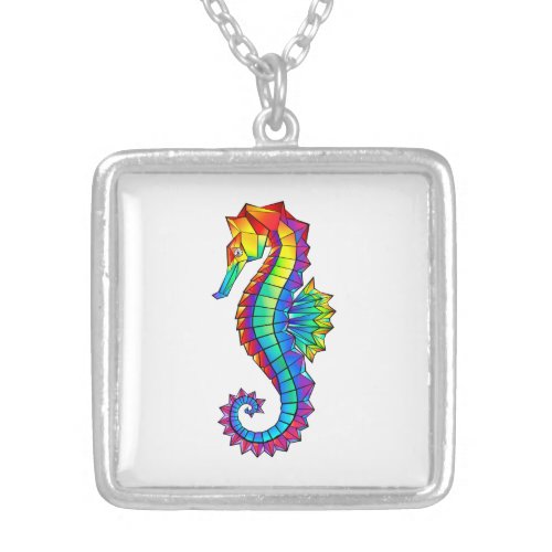 Rainbow Polygonal Seahorse Silver Plated Necklace