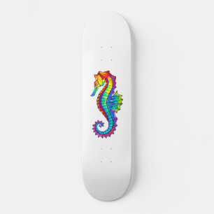 Rainbow Polygonal Seahorse Skateboard