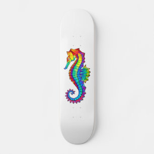 Rainbow Polygonal Seahorse Skateboard