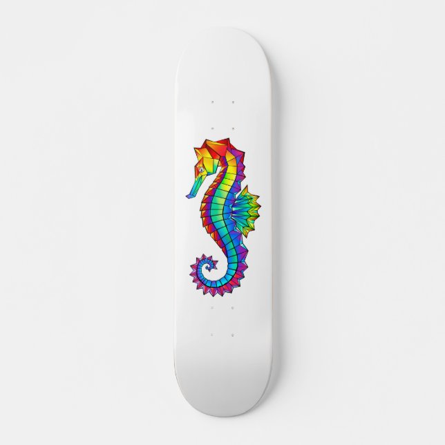 Rainbow Polygonal Seahorse Skateboard (Front)