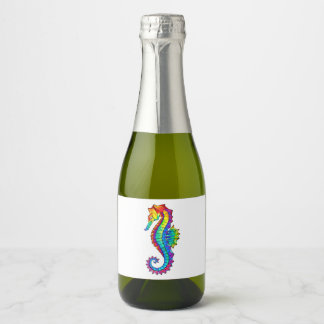Rainbow Polygonal Seahorse Sparkling Wine Label