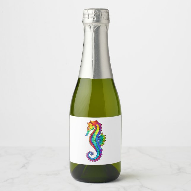 Rainbow Polygonal Seahorse Sparkling Wine Label (Front)