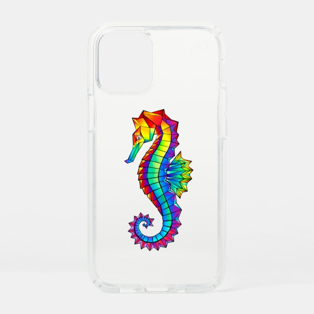 Rainbow Polygonal Seahorse Speck iPhone 12 Mini Case (Front)