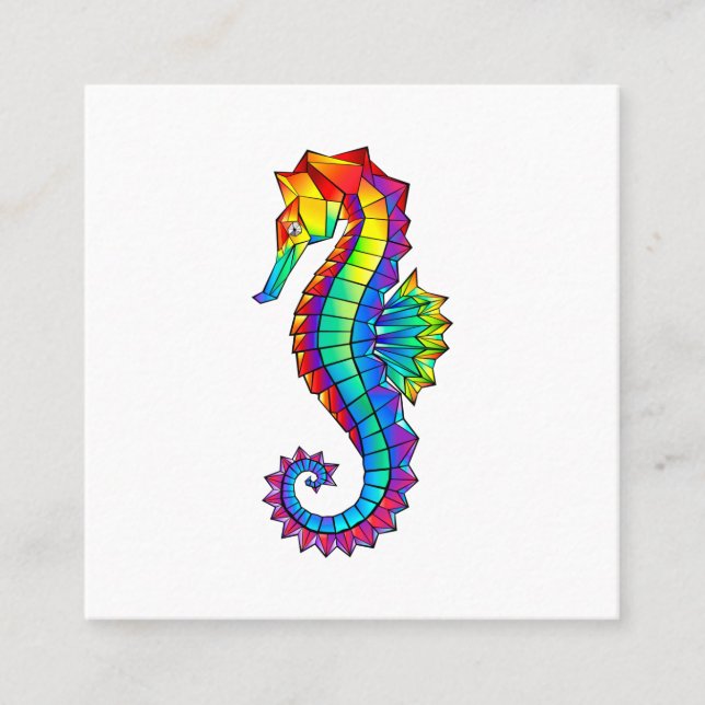 Rainbow Polygonal Seahorse Square Business Card (Front)