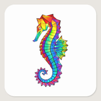 Rainbow Polygonal Seahorse Square Sticker