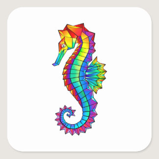 Rainbow Polygonal Seahorse Square Sticker