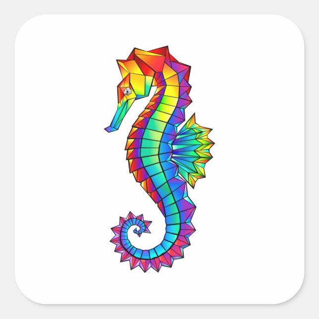 Rainbow Polygonal Seahorse Square Sticker (Front)