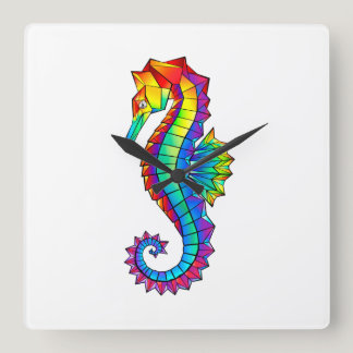 Rainbow Polygonal Seahorse Square Wall Clock
