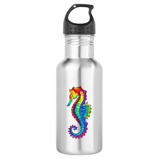 Rainbow Polygonal Seahorse Stainless Steel Water Bottle (Front)