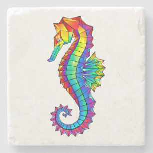 Rainbow Polygonal Seahorse Stone Coaster