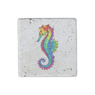 Rainbow Polygonal Seahorse Stone Magnet