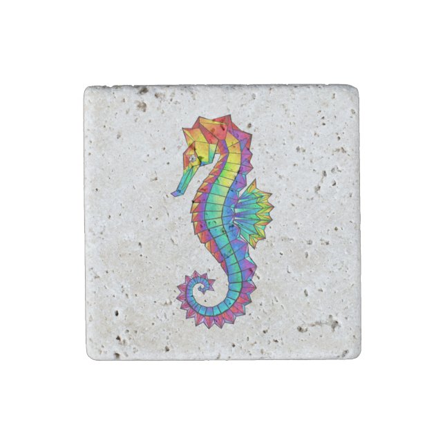 Rainbow Polygonal Seahorse Stone Magnet (Front)