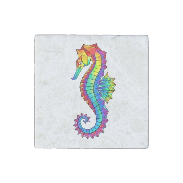 Rainbow Polygonal Seahorse Stone Magnet (Front)