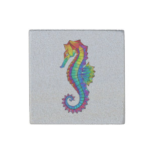 Rainbow Polygonal Seahorse Stone Magnet