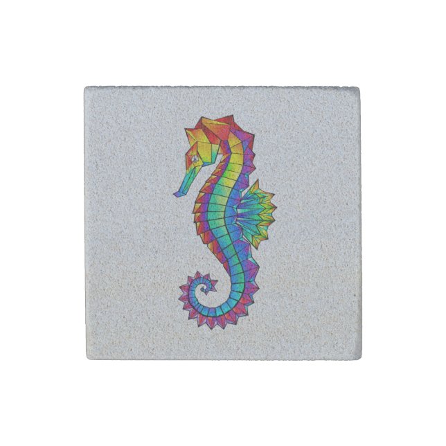 Rainbow Polygonal Seahorse Stone Magnet (Front)