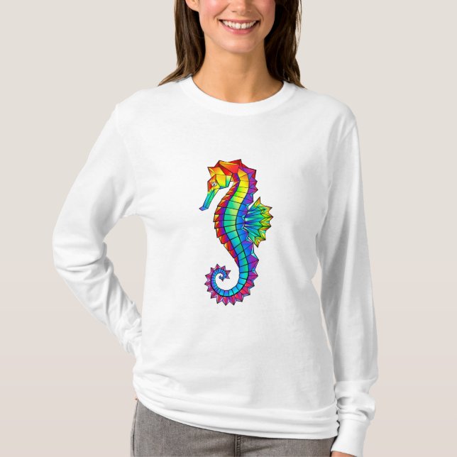 Rainbow Polygonal Seahorse T-Shirt (Front)