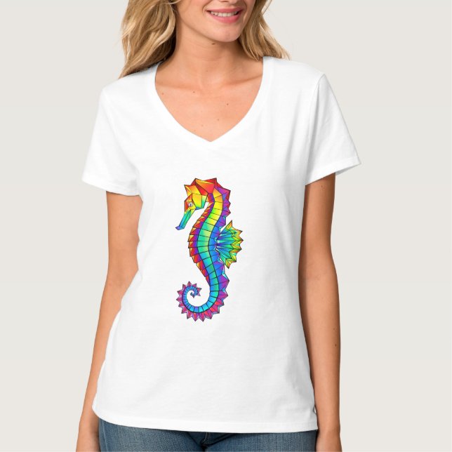 Rainbow Polygonal Seahorse T-Shirt (Front)